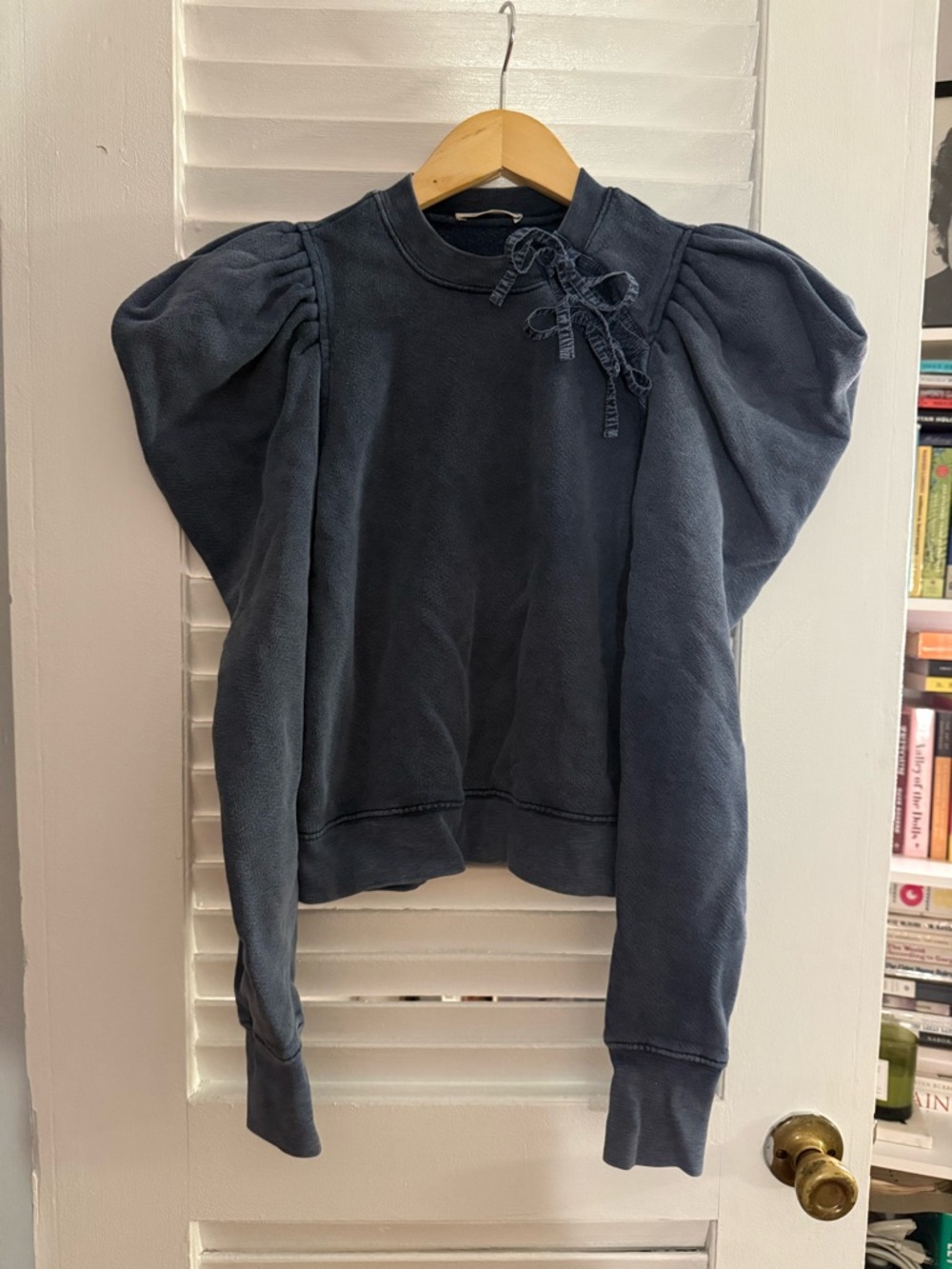 Ulla Johnson Navy Puff-Sleeve Tie-Accent Sweatshirt petite size
